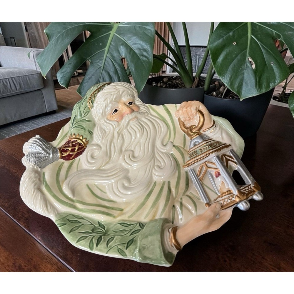 Fitz & Floyd Gregorian Santa Claus Lantern Canape Plate Candy Bowl Serving‎ Dish